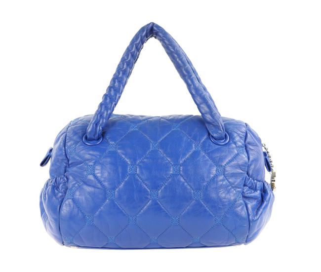 Chanel Hidden Chain Bowler Blue Leather Satchel 