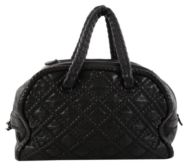 Chanel Hidden Chain Bowler Quilted Large Black Lambskin Leather Satchel 