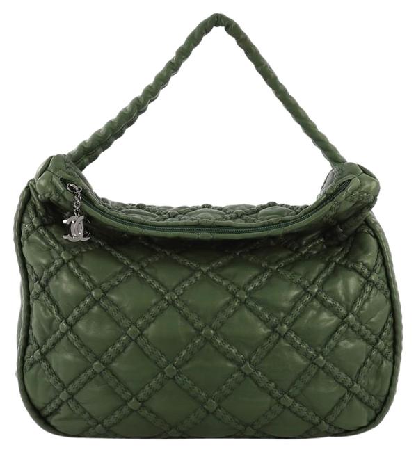 Chanel Hidden Chain Quilted Lambskin Large Green Leather Hobo Bag 