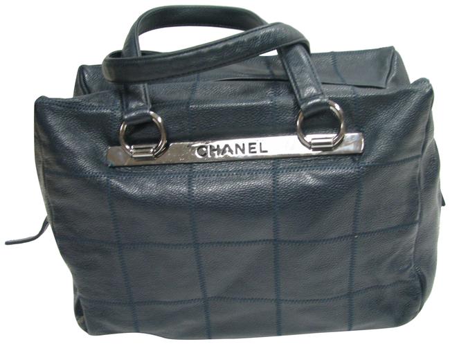 Chanel Hobo 9384830 Navy Blue Leather Satchel 