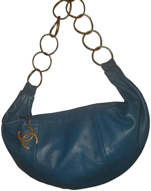 Chanel Blue Lambskin Leather Hobo Bag 