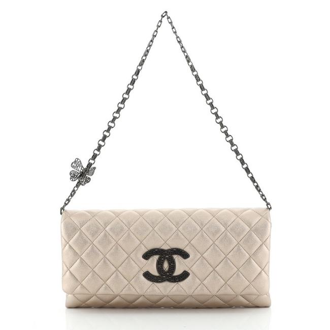 Chanel Hobo Butterfly Chain Quilted Lambskin Gold Metallic Leather Clutch 