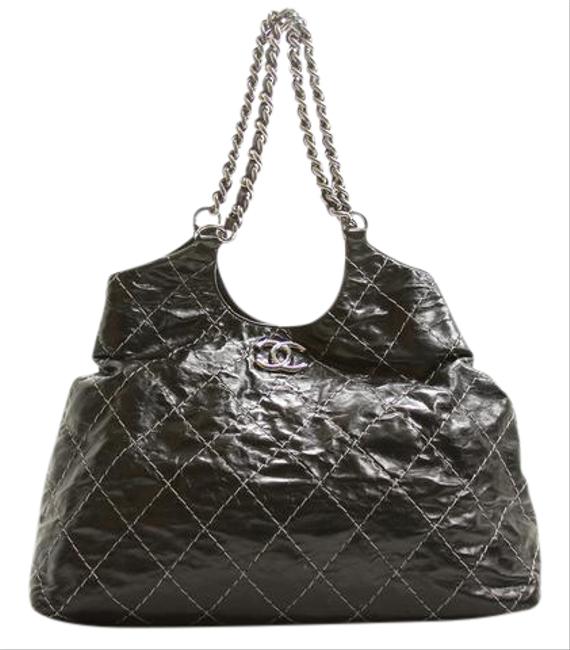 Chanel Glazed Double Stitch Black Goat Skin Leather Hobo Bag 