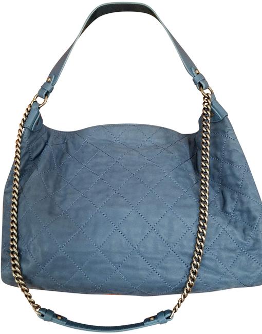 Chanel Iridescent Blue Calfskin Slightly Distressed Leather Hobo Bag 