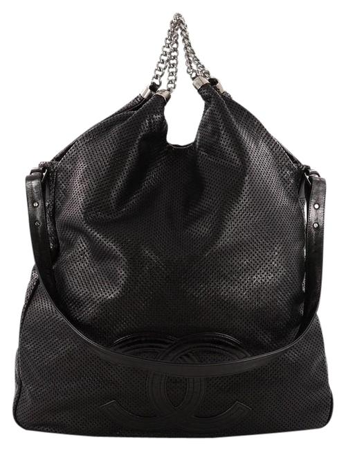 Chanel Rodeo Drive Perforated Large Black Leather Hobo Bag 