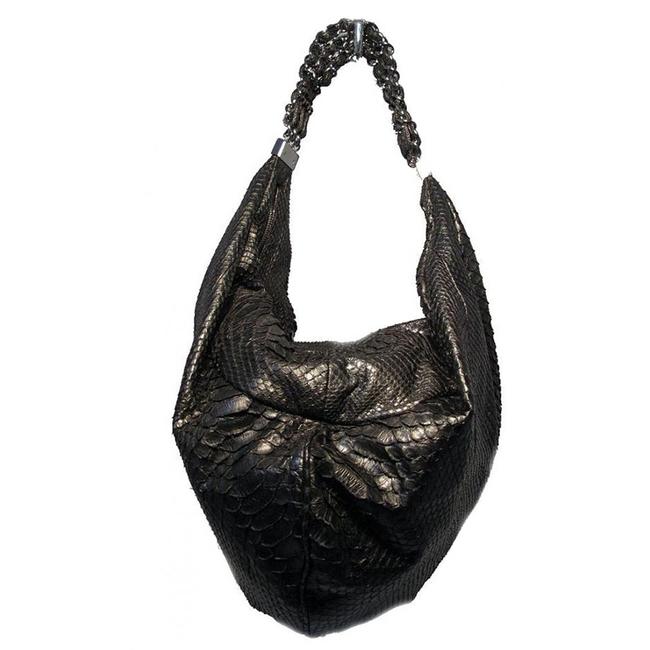 Chanel Shoulder Satchel Black Python Hobo Bag 