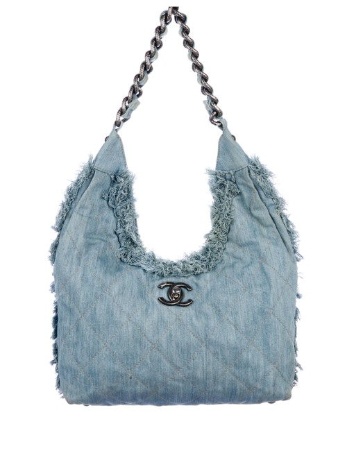 Chanel Fringe Blue Denim Hobo Bag 