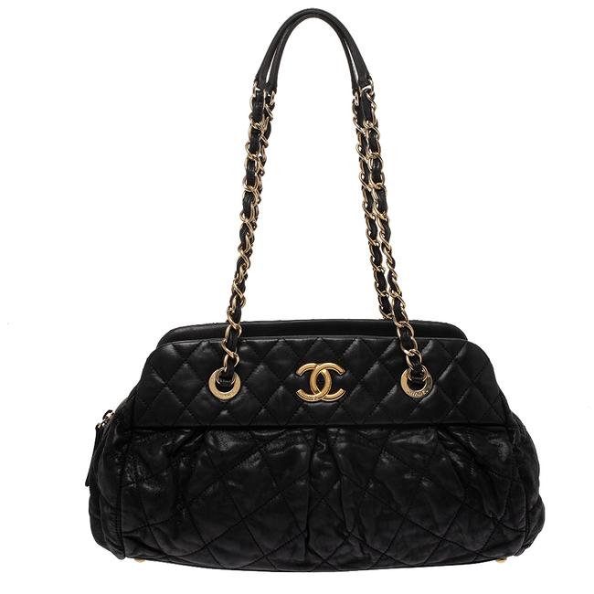 Chanel Iridescent Leather Chic Quilt Black Quilted Satchel 