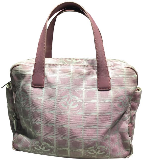 Chanel Jacquard Pink Nylon and Leather Satchel 