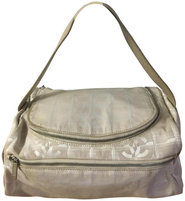 Chanel Jaquard Beige Nylon &amp Leather Satchel 