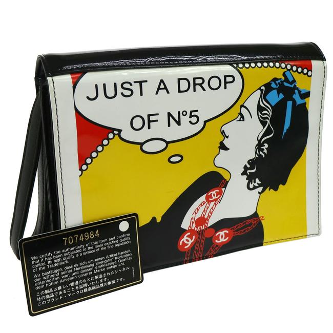 Chanel Just A Drop Of Number 5 Black Yellow Red White Patent Leather Clutch 