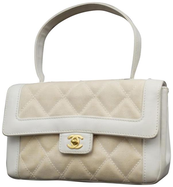 Chanel Kelly Flap 225221 White X Beige Coated Canvas Satchel 