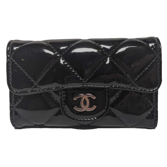 Chanel Key Chain Pouch Black Patent Leather Clutch 