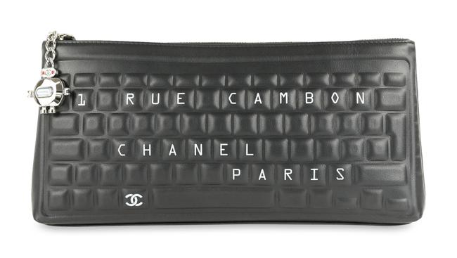 Chanel Keyboard Zip Pouch Black Leather Clutch 