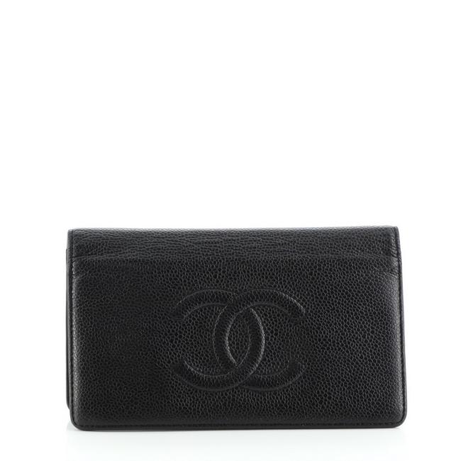 Chanel L Timeless L yen Wallet Caviar Long Black Leather Clutch 