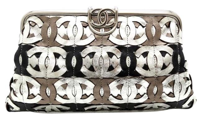 Chanel Ladies Lambskin Black Brown Silver Clutch 