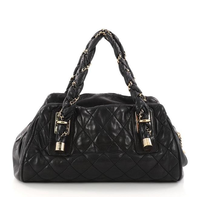 Chanel Lady Braid Bowler Quilted Distressed Large Black Lambskin Satchel 