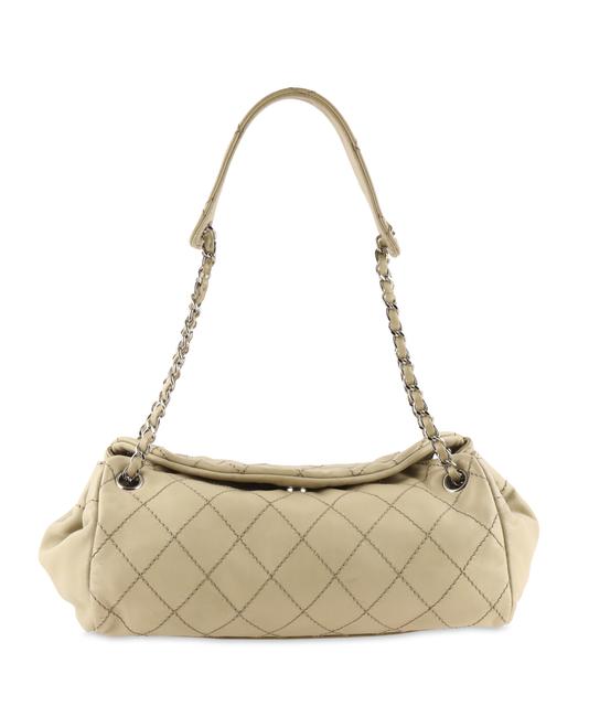 Chanel Lambskin Quilted Beige Leather Hobo Bag 