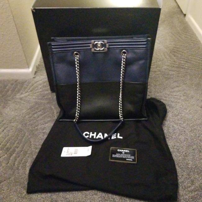 Chanel Large Black and Blue Leather Hobo Bag 