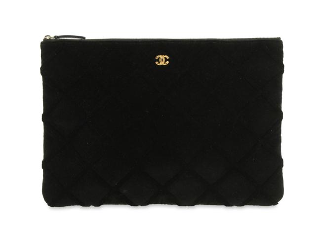Chanel Large Black Velvet Clutch 