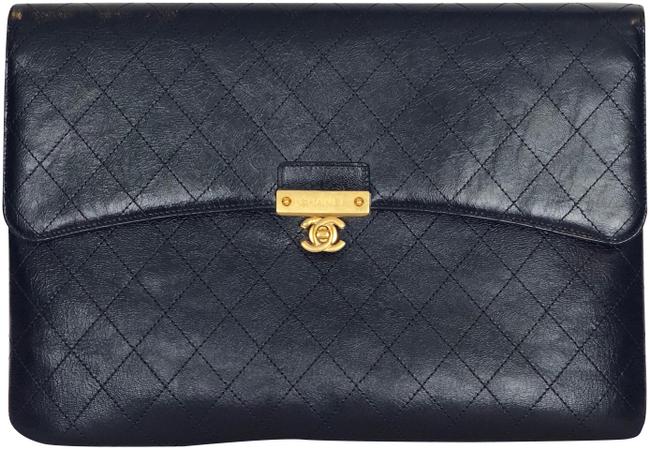 Chanel Large Navy Blue Leather Clutch 