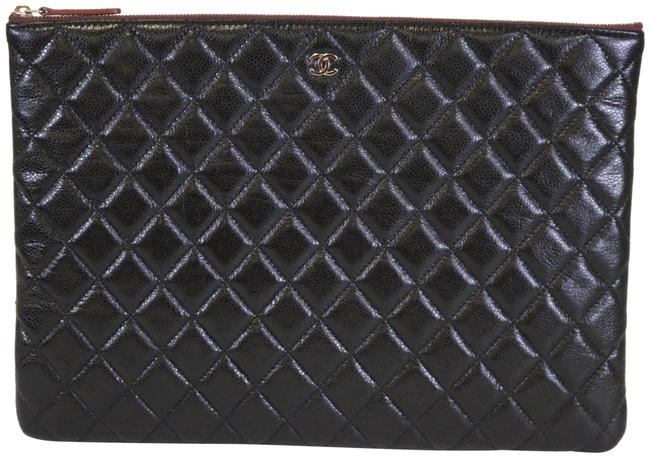 Chanel Large O Case Black Caviar Clutch 