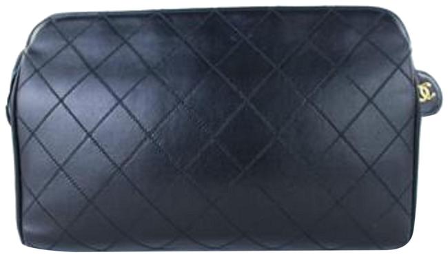 Chanel Large Pouch 215955 Black Quilted Lambskin Clutch 