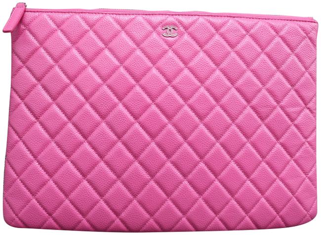 Chanel Large Quilted O case Pink Caviar Clutch 