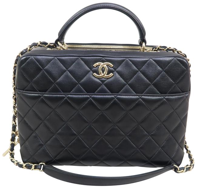 Chanel Large Trendy Bowling Cc Black Lambskin Leather Satchel 