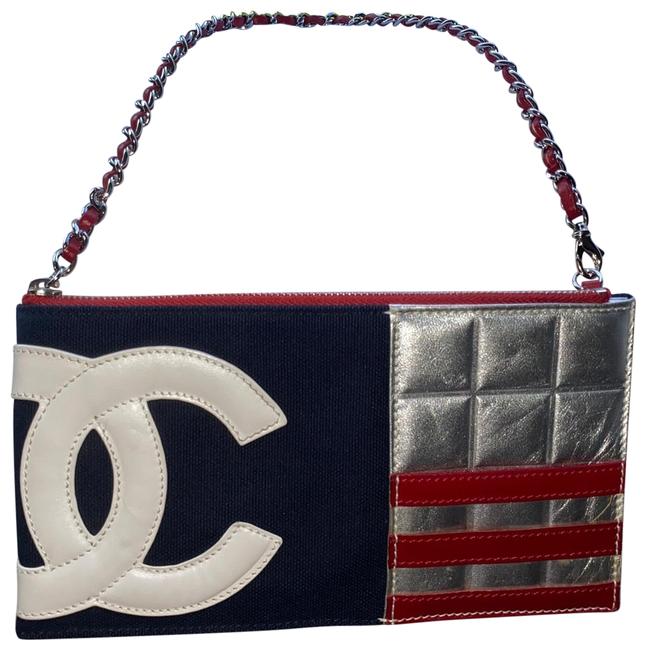 Chanel Limited Edition American Flag Pochette Blue Canvas and Leather Clutch 
