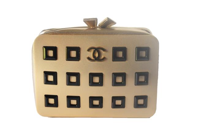 Chanel Limited Edition Minaudiere Kiss Latch 2005 Gold Leather Clutch 