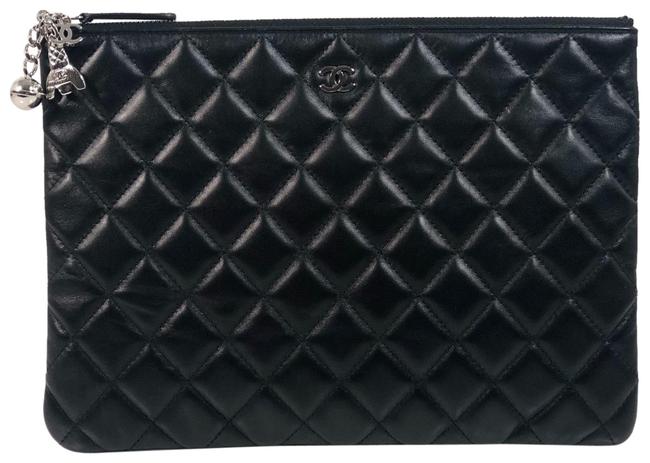 Chanel Limited Edition with Silver Hardware Black Lambskin Leather Clutch 