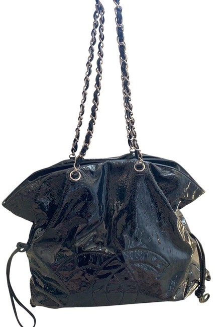Chanel Coco Cabas Logo Black Patent Leather Hobo Bag 