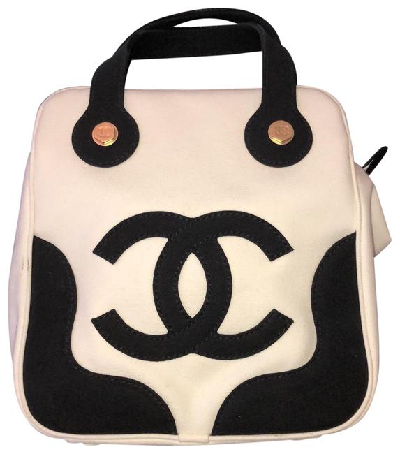 Chanel Logo Black White Canvas Satchel 