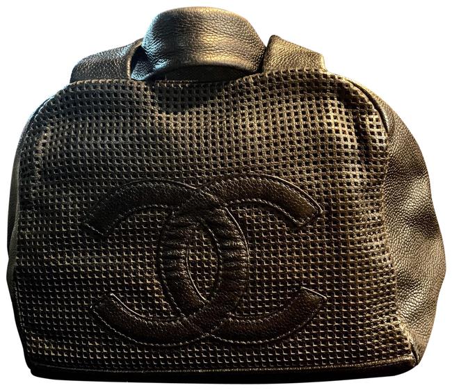 Chanel Logo On The Front Logo Lining Midnight Blue black Leather Satchel 