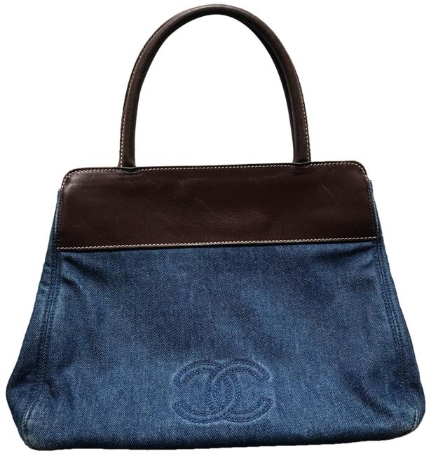 Chanel Logo Denim Purse Blue Deerskin Leather Satchel 