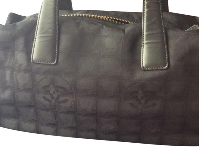 Chanel Logos Black Leather Silk Satchel 