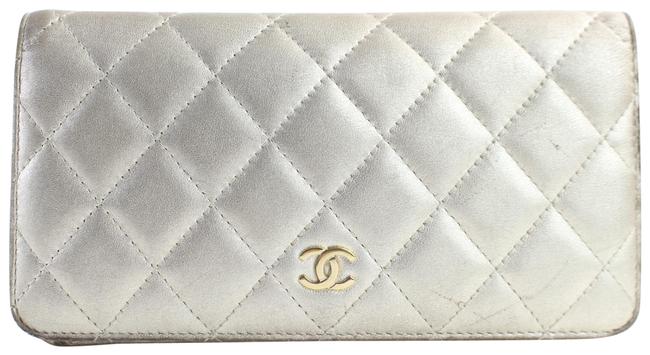 Chanel Long Bifold Wallet 216728 Metallic Gold Quilted Lambskin Clutch 