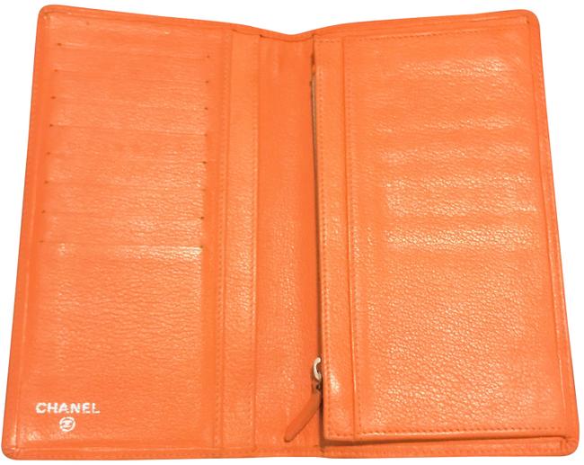 Chanel Long Camellia Wallet Orange Leather Clutch 
