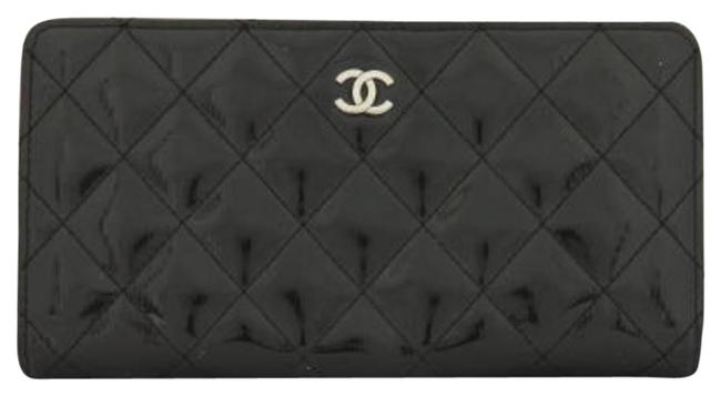 Chanel Long Classic Flap Quilted Wallet 222510 Black Patent Leather Clutch 