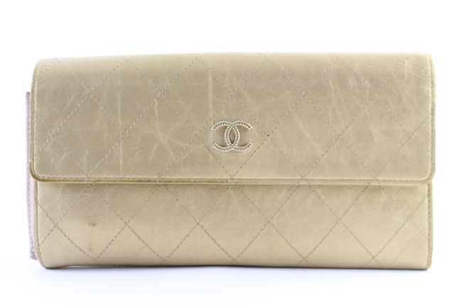 Chanel Long Flap Wallet 225913 Gold Quilted Leather Clutch 