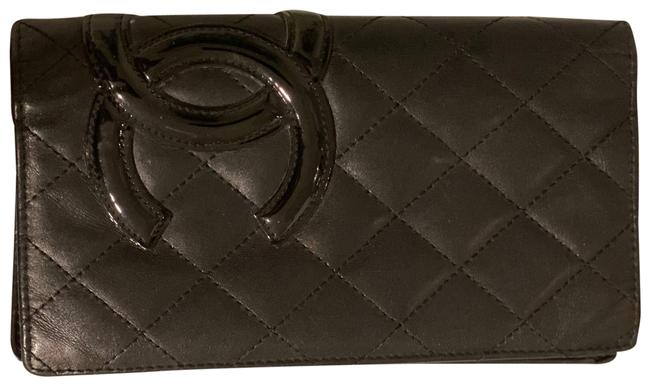 Chanel Long Wallet Cambon Line Bifold Black Leather Clutch 