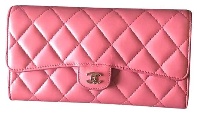 Chanel Long Wallet Cc Flap Pink Lambskin Leather Clutch 
