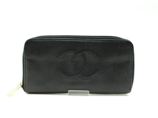 Chanel Long Wallet Cc Logo Zip Around 237004 Black Caviar Leather Clutch 
