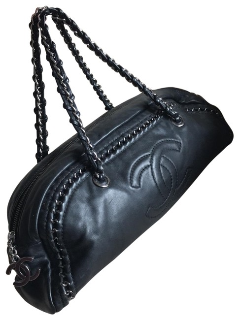 Chanel Luxe Ligne Bowler Black Lambskin Leather Satchel 