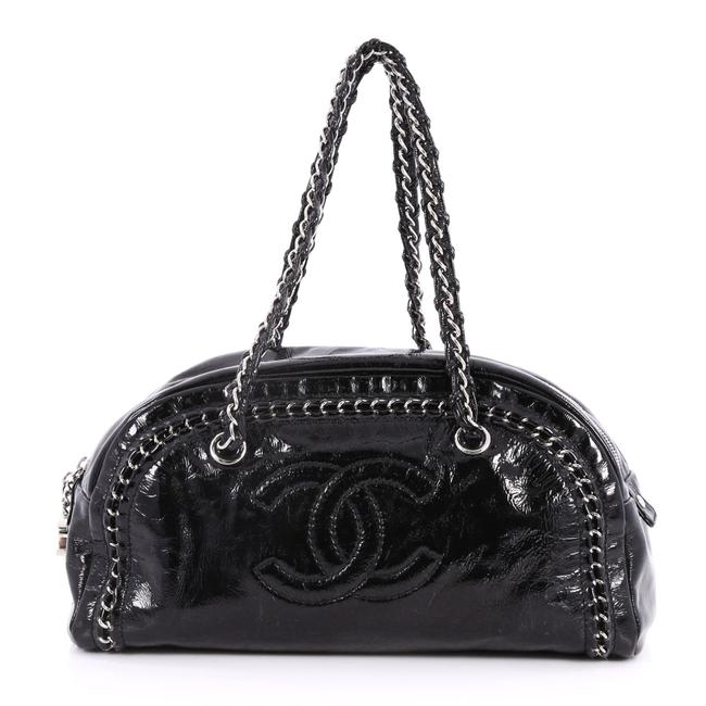 Chanel Luxe Ligne Bowler Patent Medium Black Leather Satchel 
