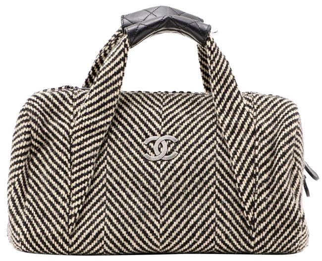Chanel Mademoiselle Boston Herringbone Wool Satchel 