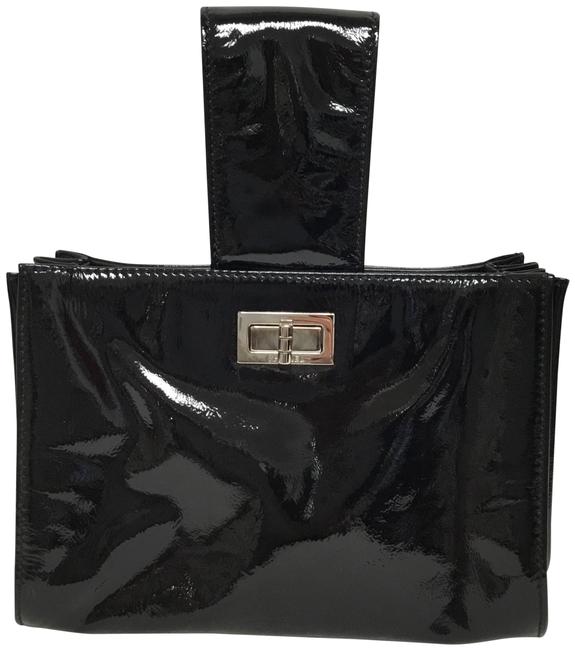 Chanel Mademoiselle Convertible Wrist Black Patent Leather Clutch 