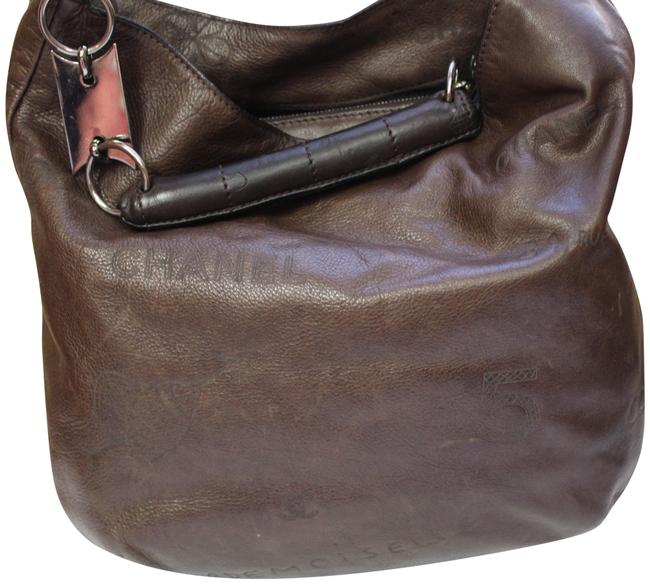 Chanel Mademoiselle Graffiti Brown Calfskin Leather Hobo Bag 