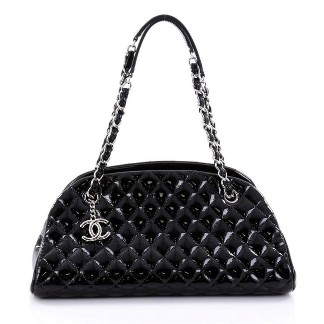 Chanel Mademoiselle Just Handbag Quilted Medium Black Patent Leather Satchel 